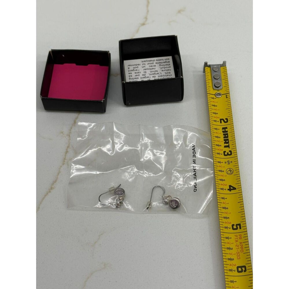 Vintage Avon Sterling Silver Pink Clear CZ Bezel Drop Earrings NIB